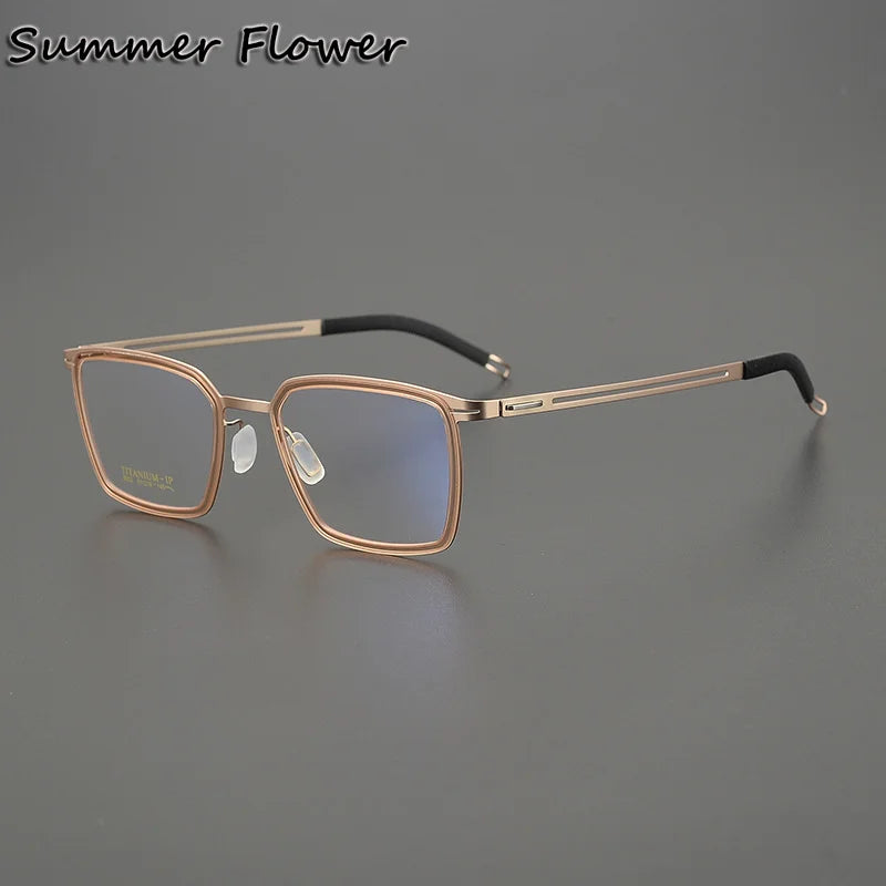 Summer Flower Women's Full Rim Square Acetate Titanium Eyeglasses 89922 Full Rim Summer Flower Transparent Brown