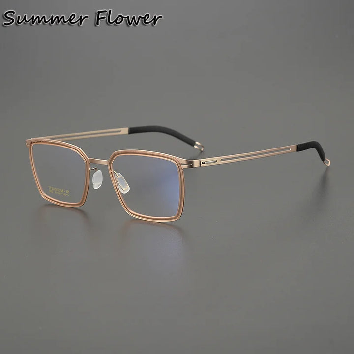 Summer Flower Women's Full Rim Square Acetate Titanium Eyeglasses 89922 Full Rim Summer Flower Transparent Brown
