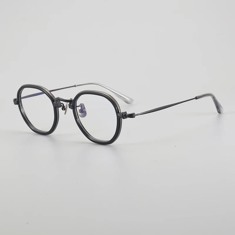 Aror Unisex Full Rim Flat Top Polygon Titanium Acetate Eyeglasses 4941 Full Rim Aror Black