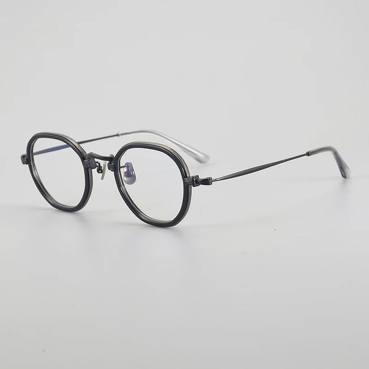 Aror Unisex Full Rim Flat Top Polygon Titanium Acetate Eyeglasses 4941 Full Rim Aror Black