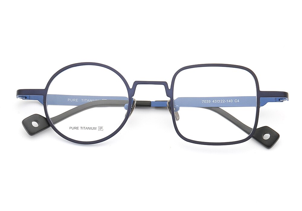 Muzz Unisex Asymetrical Square Round Titanium Eyeglasses T7039n Full Rim Muzz C4