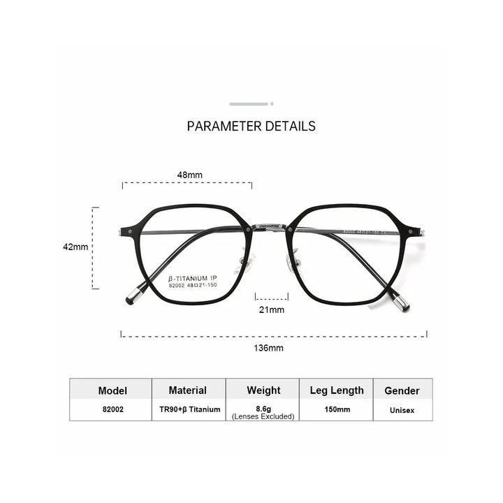 Gmei Women's Full Rim Flat Top Polygon Tr 90 Titanium Eyeglasses 82002