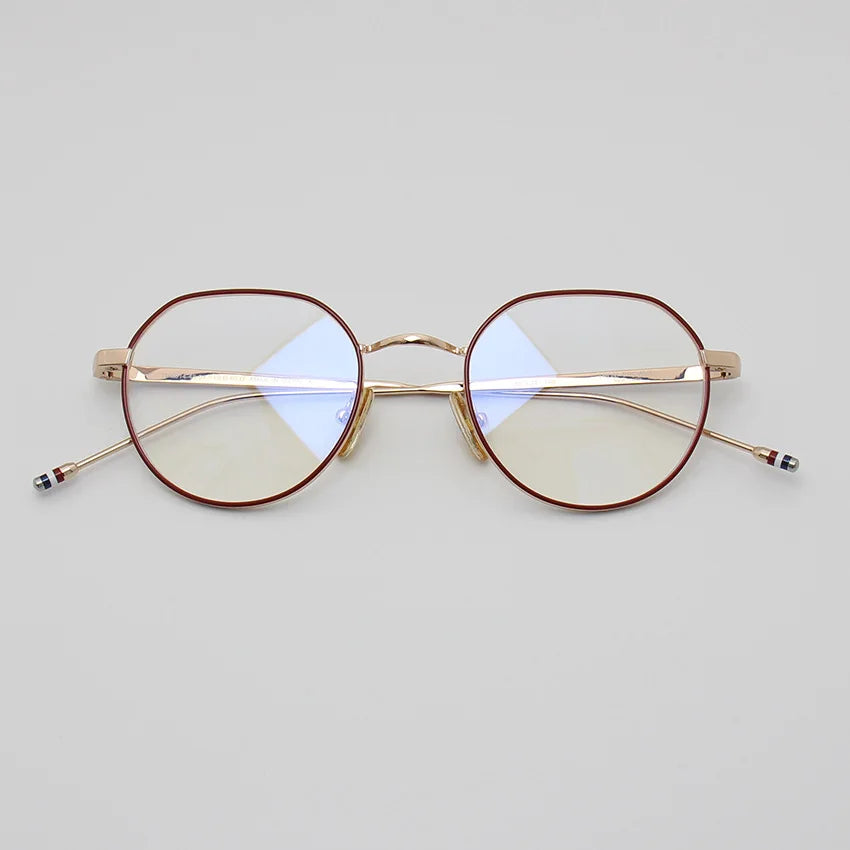 Black Mask Unisex Full Rim Flat Top Oval Alloy Eyeglasses 42914 Full Rim Black Mask Red-Gold