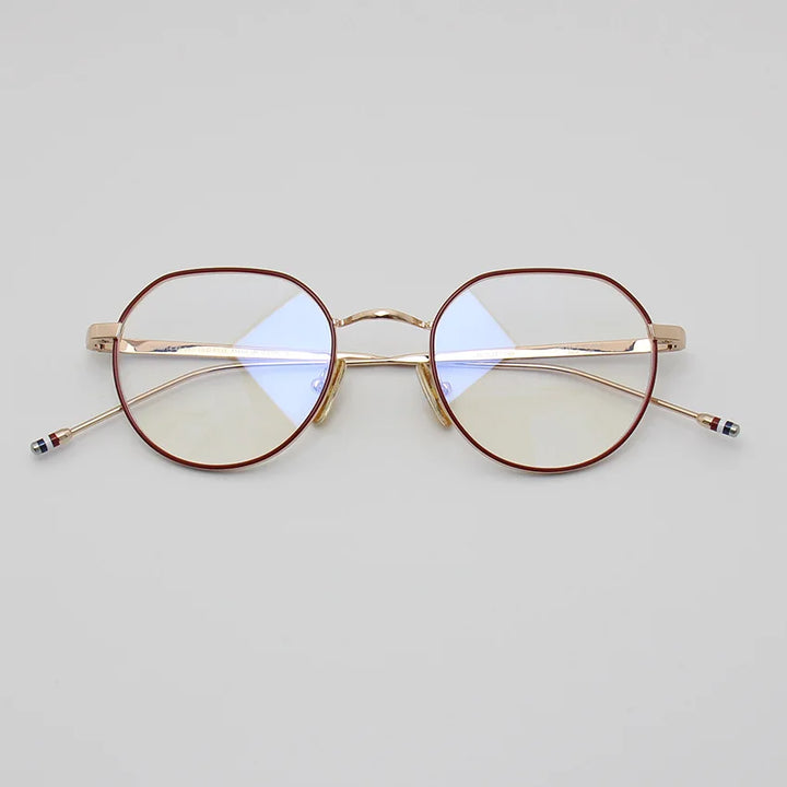 Black Mask Unisex Full Rim Flat Top Oval Alloy Eyeglasses 42914 Full Rim Black Mask Red-Gold