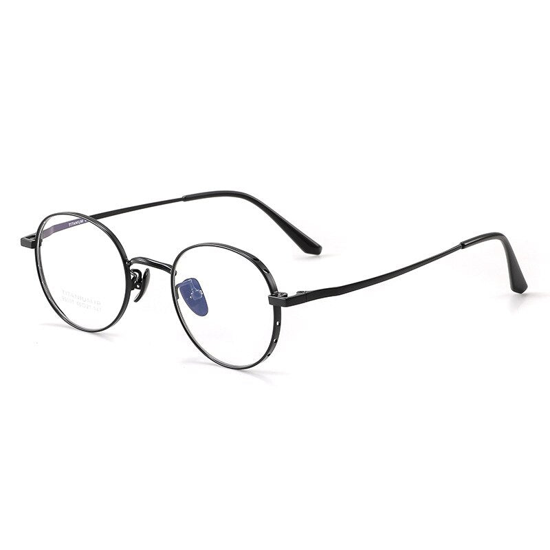 KatKani Unisex Full Rim Round Titanium Eyeglasses Full Rim KatKani Eyeglasses Black  