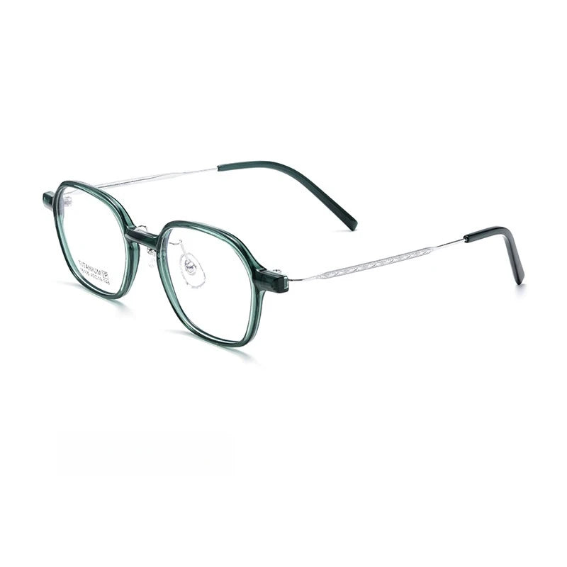 Yimaruili Unisex Full Rim Polygon Tr 90 Titanium Eyeglasses  Y16105 Full Rim Yimaruili Eyeglasses Green Silver