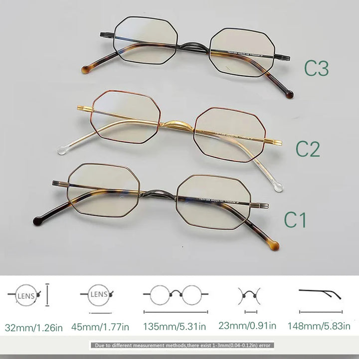 Yujo Women's Full Rim Polygon Square Titanium Eyeglasses 13532 Full Rim Yujo