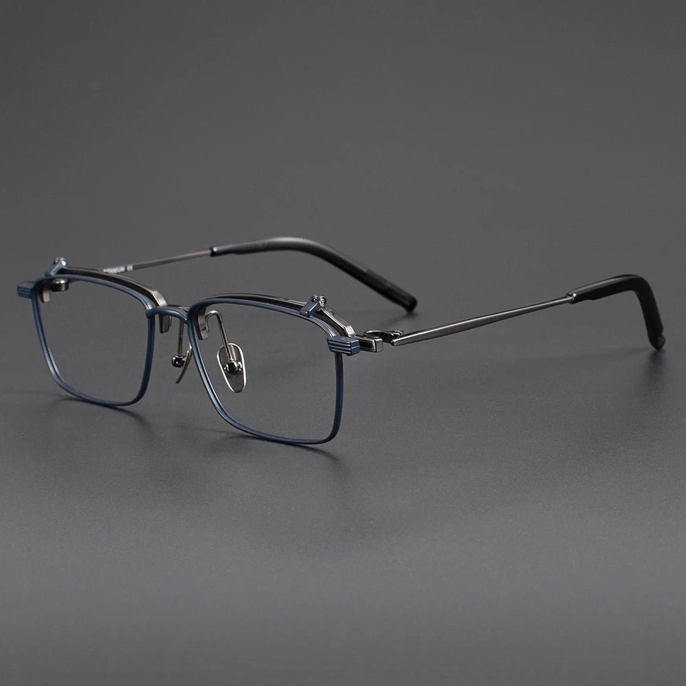 Muzz Men's Full Rim Polygon Square Titanium Flip Up Eyeglasses 852401 Full Rim Muzz Blue Gray