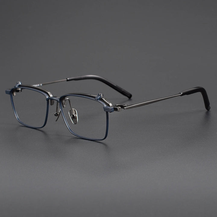 Muzz Men's Full Rim Polygon Square Titanium Flip Up Eyeglasses 852401 Full Rim Muzz Blue Gray