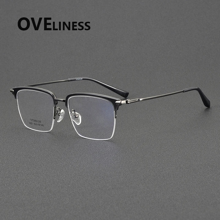 Oveliness Men's Semi Rim Square Acetate Titanium Eyeglasses 852001 Semi Rim Oveliness grey gun