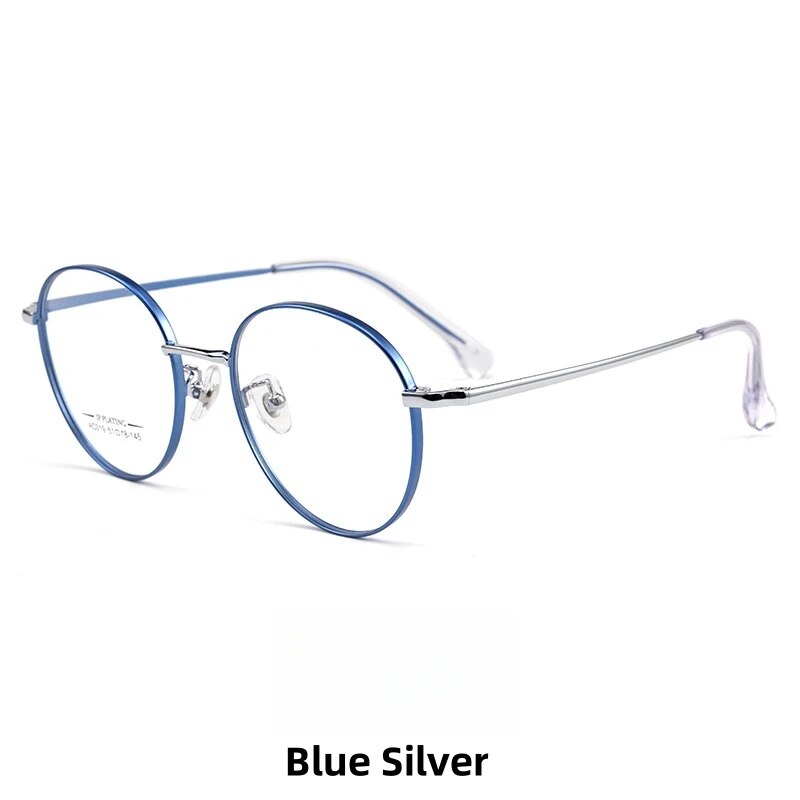 KatKani Unisex Full Rim Round Titanium Eyeglasses Ac019b Full Rim KatKani Eyeglasses Blue Silver  