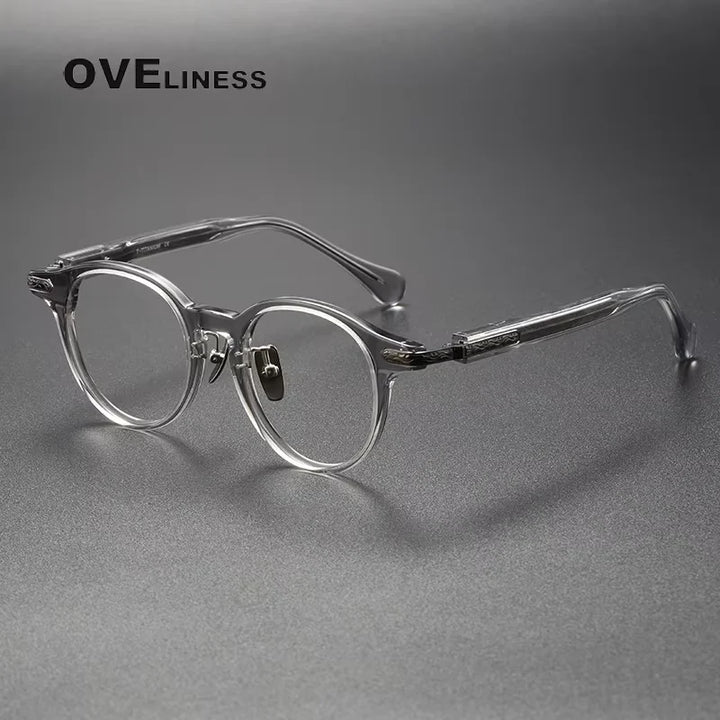 Oveliness Unisex Full Rim Round Oval Acetate Titanium Eyeglasses 80853 Full Rim Oveliness grey gun