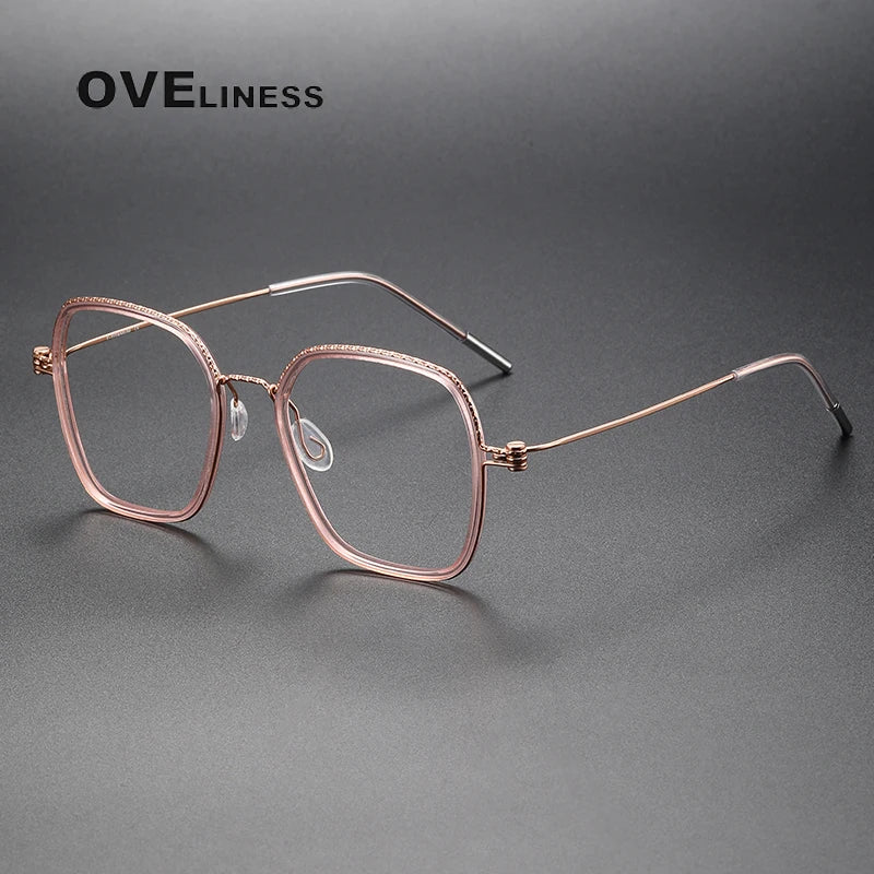 Oveliness Unisex Full Rim Square Acetate Titanium Eyeglasses 80895 Full Rim Oveliness pink rose gold