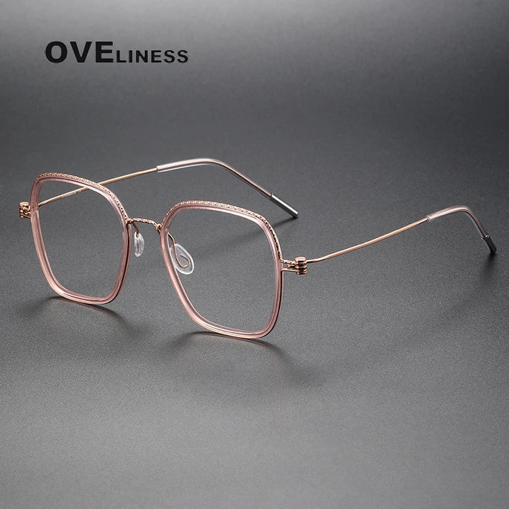 Oveliness Unisex Full Rim Square Acetate Titanium Eyeglasses 80895 Full Rim Oveliness pink rose gold