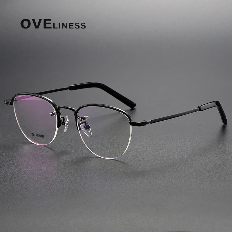 Oveliness Unisex Semi Rim Oval Titanium Eyeglasses Ot050 Semi Rim Oveliness black