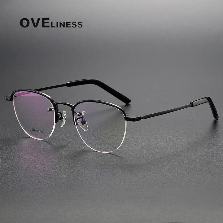 Oveliness Unisex Semi Rim Oval Titanium Eyeglasses Ot050 Semi Rim Oveliness black