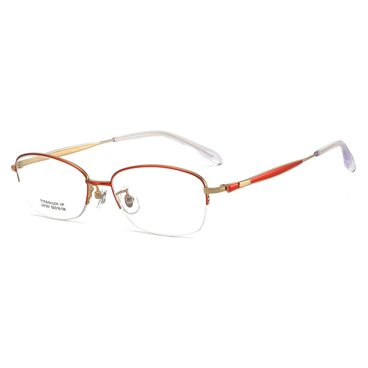 Bclear Women's Semi Rim Oval Titanium Eyeglasses 7957 Full Rim Bclear Gold Red