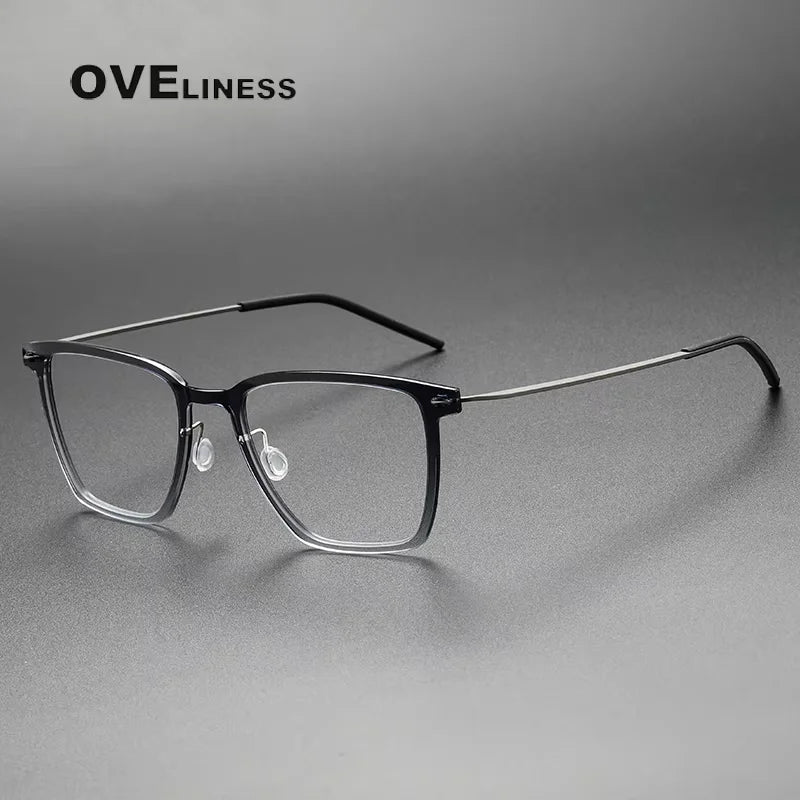 Oveliness Women's Full Rim Square Acetate Titanium Eyeglasses 16554