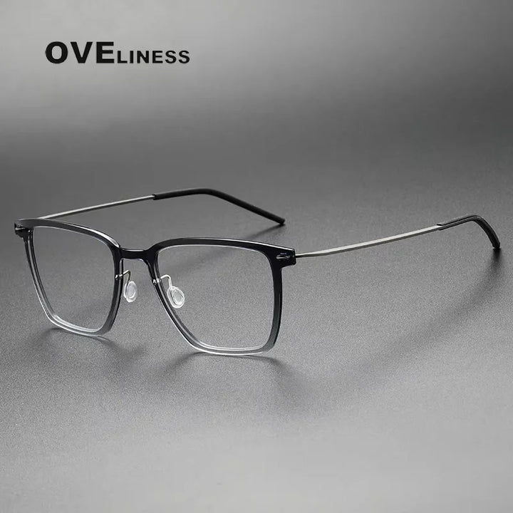 Oveliness Women's Full Rim Square Acetate Titanium Eyeglasses 16554
