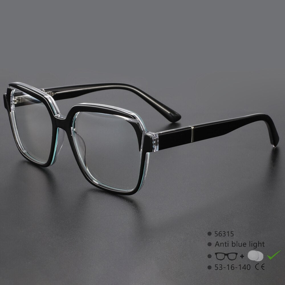 CCspace Unisex Full Rim Irregular Square Acetate Eyeglasses 56315 Full Rim CCspace BlackClear