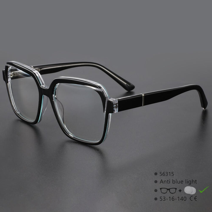 CCspace Unisex Full Rim Irregular Square Acetate Eyeglasses 56315 Full Rim CCspace BlackClear