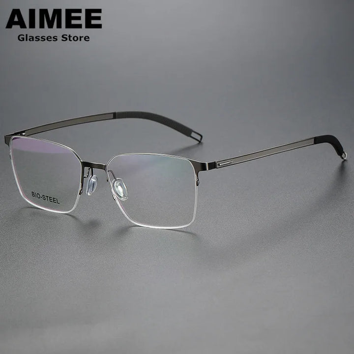 Aimee Women's Semi Rim Square Screwless Titanium Eyeglasses 942554 Semi Rim Aimee Gun-Grey
