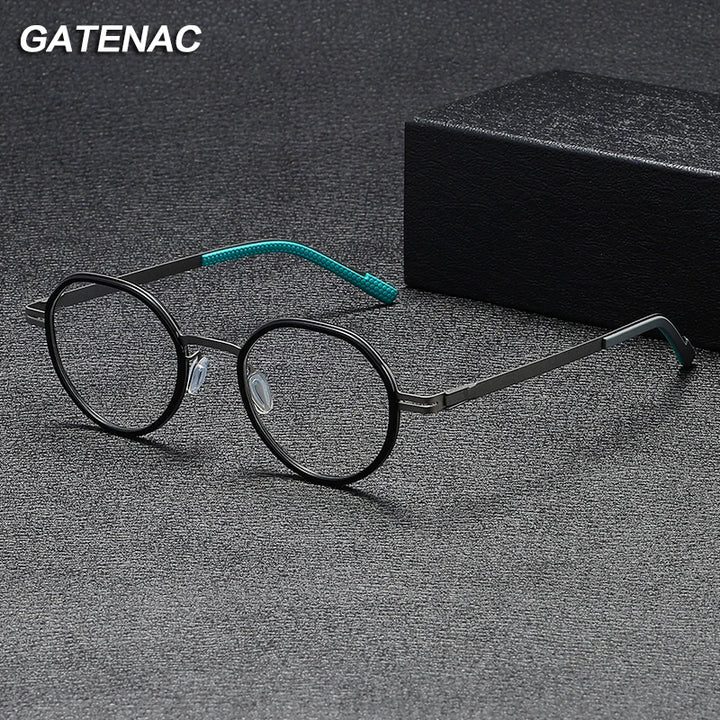 Gatenac Unisex Full Rim Polygon Round Titanium Eyeglasses Gxyj1149 Full Rim Gatenac