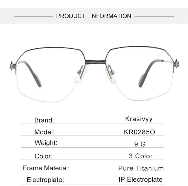 Krasivyy Men's Semi Rim Irregular Oval Titanium Eyeglasses Kr02850 Semi Rim Krasivyy