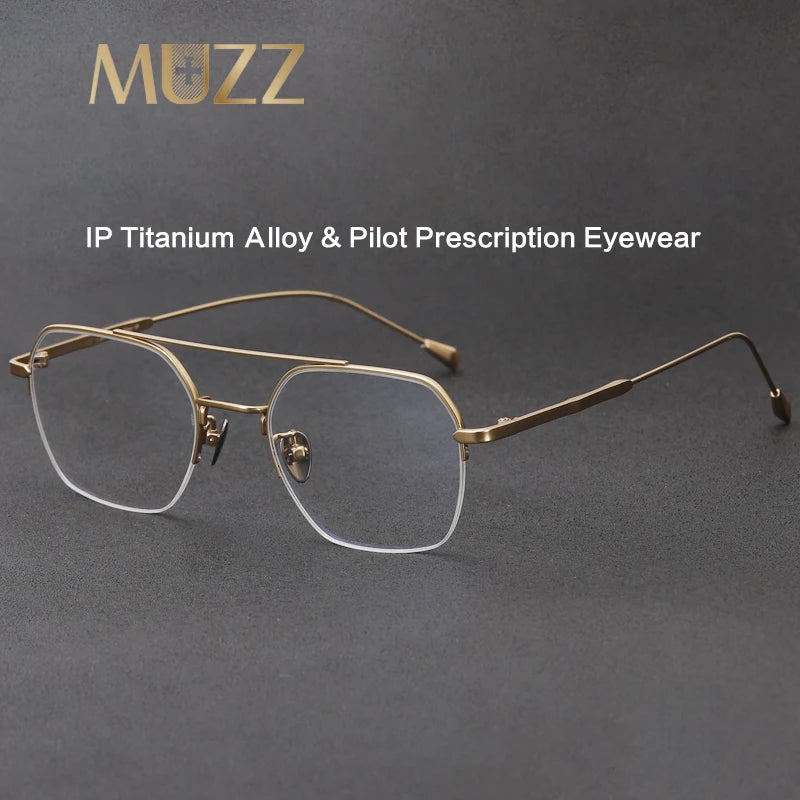 Muzz Unisex Semi Rim Square Double Bridge Titanium Alloy Eyeglasses 30469
