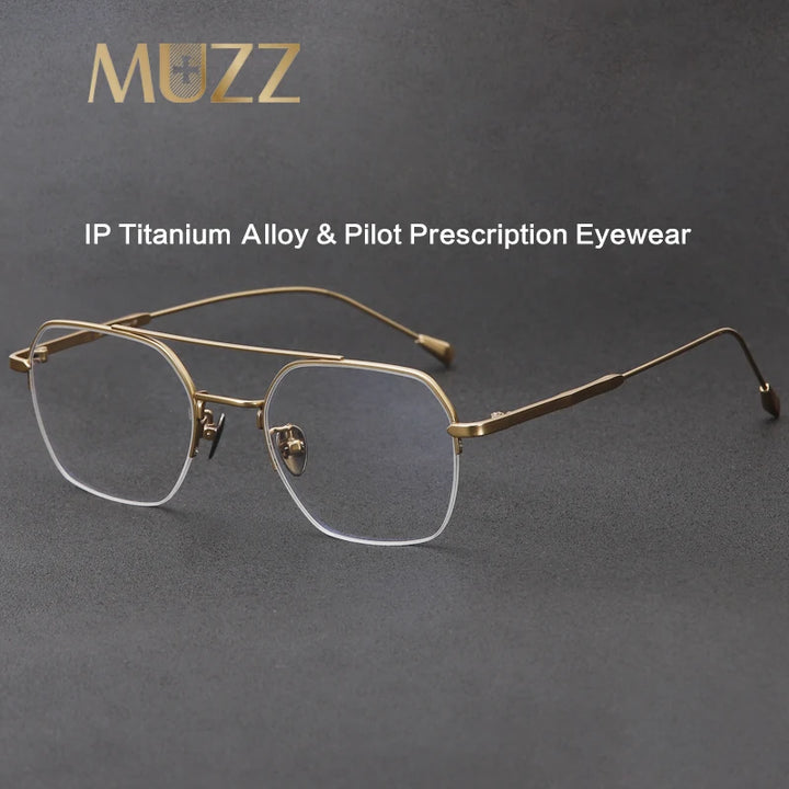 Muzz Unisex Semi Rim Square Double Bridge Titanium Alloy Eyeglasses 30469