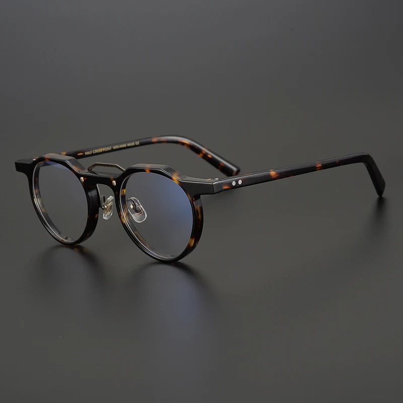 Hewei Unisex Full Rim Flat Top Round Double Bridge Acetate Eyeglasses 0015 Full Rim Hewei tortoise