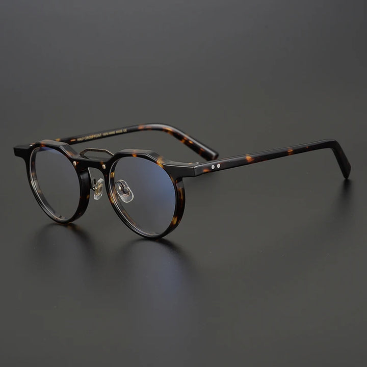 Hewei Unisex Full Rim Flat Top Round Double Bridge Acetate Eyeglasses 0015 Full Rim Hewei tortoise