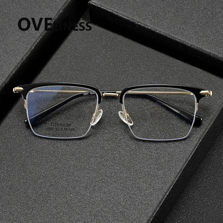 Oveliness Men's Semi Rim Square Acetate Titanium Eyeglasses 852001 Semi Rim Oveliness