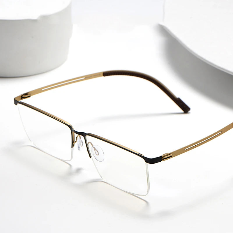 Bclear Men's Semi Rim Square Brow Line Titanium Eyeglasses 0129 Semi Rim Bclear   