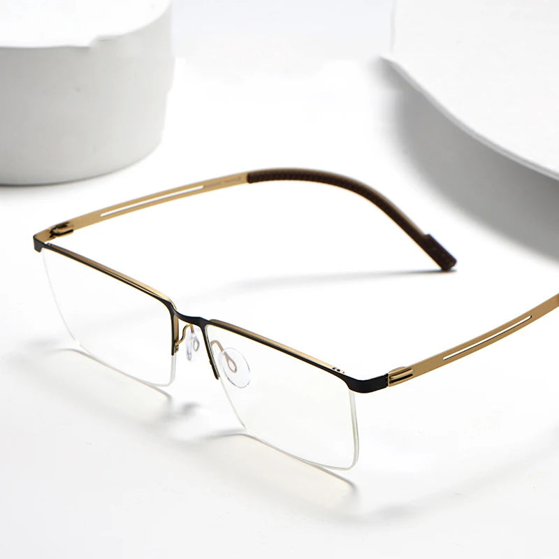 Bclear Men's Semi Rim Square Brow Line Titanium Eyeglasses 0129 Semi Rim Bclear