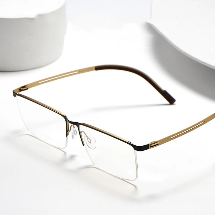 Bclear Men's Semi Rim Square Brow Line Titanium Eyeglasses 0129 Semi Rim Bclear