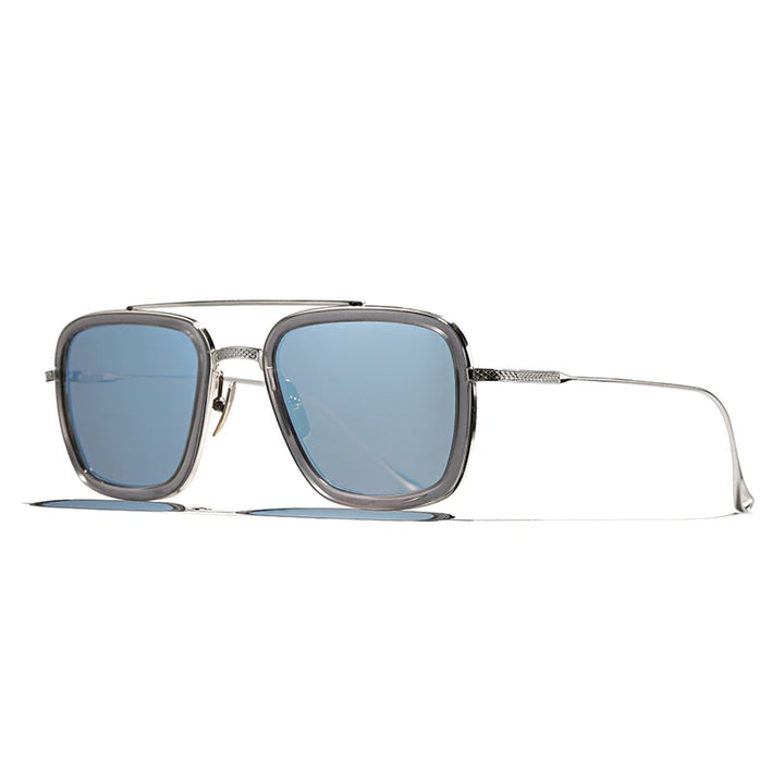 Hewei Unisex Full Rim Square Double Bridge Titanium Sunglasses S008 Sunglasses Hewei ice blue Other
