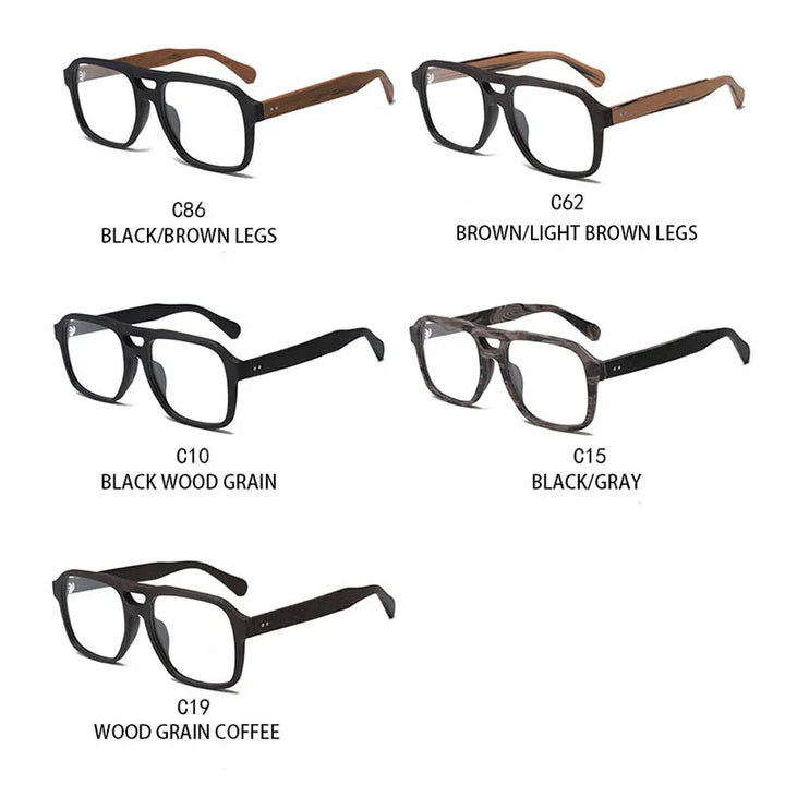 Hdcrafter Unisex Full Rim Square Double Bridge Wood Eyeglasses 8187 Full Rim Hdcrafter Eyeglasses