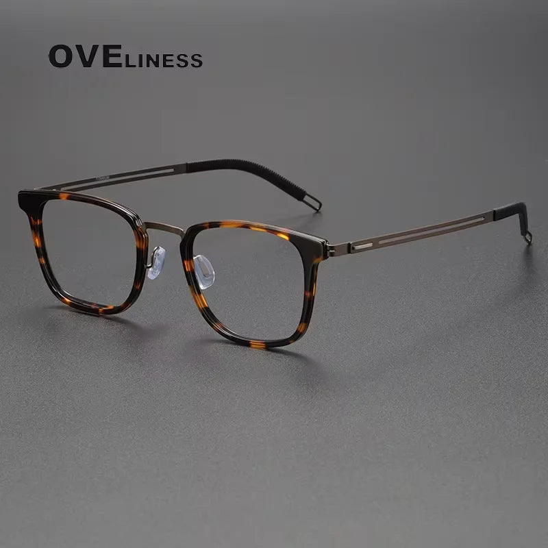 Oveliness Women's Full Rim Square Acetate Titanium Eyeglasses 82028