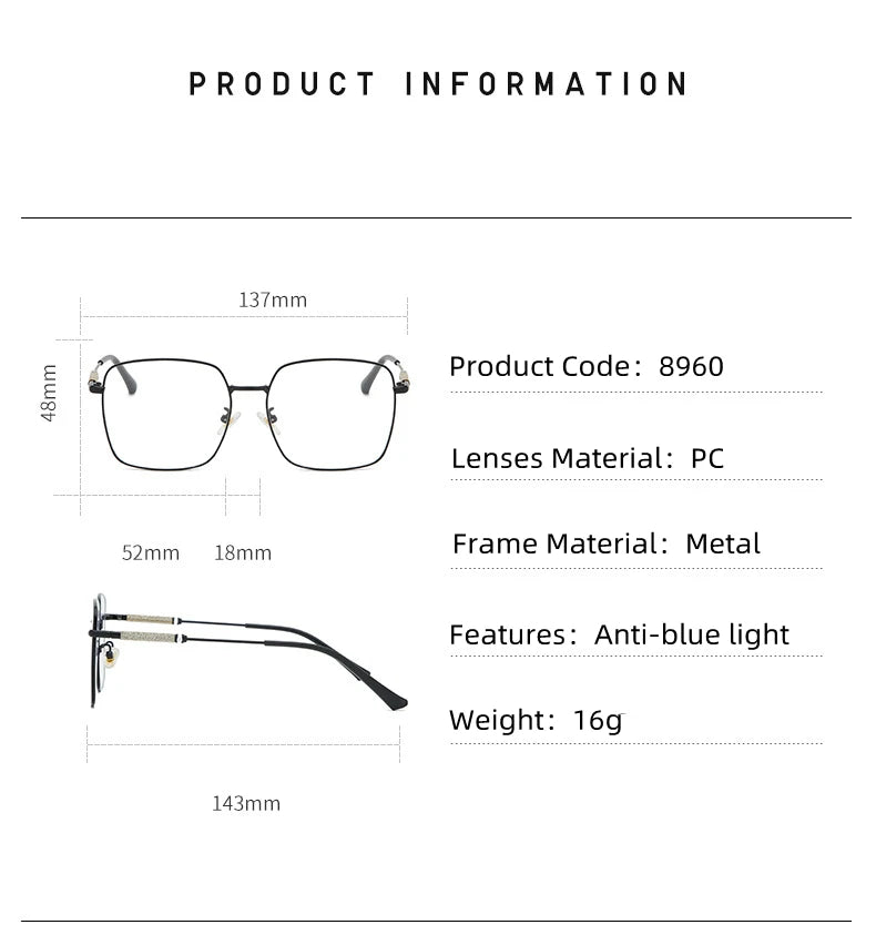 Kocolior Mens Full Rim Large Square Alloy Reading Glasses 8960 Reading Glasses Kocolior