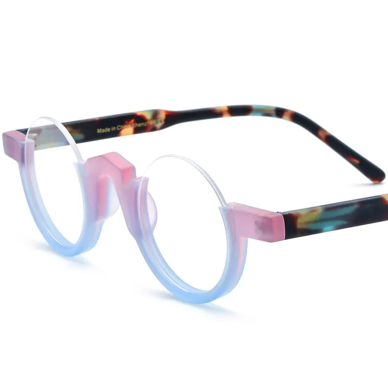 CCspace Unisex Semi Rim Round Acetate Eyeglasses 56887 Semi Rim CCspace C3PinkBlue