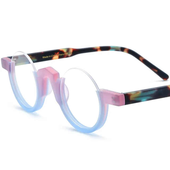 CCspace Unisex Semi Rim Round Acetate Eyeglasses 56887 Semi Rim CCspace C3PinkBlue