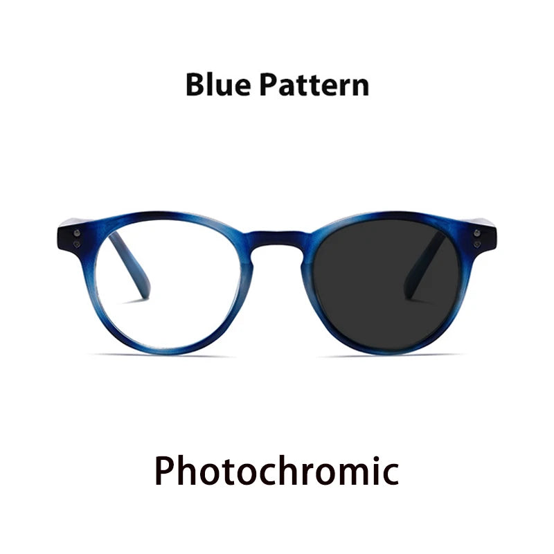 Kocolior Unisex Full Rim Round Acetate Hyperopic Reading Glasses 3313 Reading Glasses Kocolior Photochromic P Blue 0
