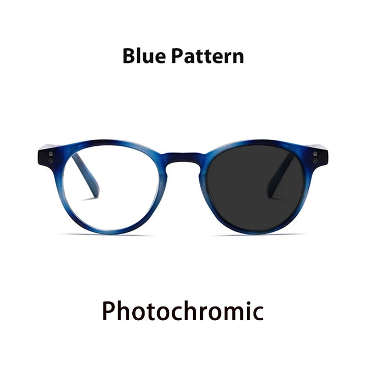 Kocolior Unisex Full Rim Round Acetate Hyperopic Reading Glasses 3313 Reading Glasses Kocolior Photochromic P Blue 0