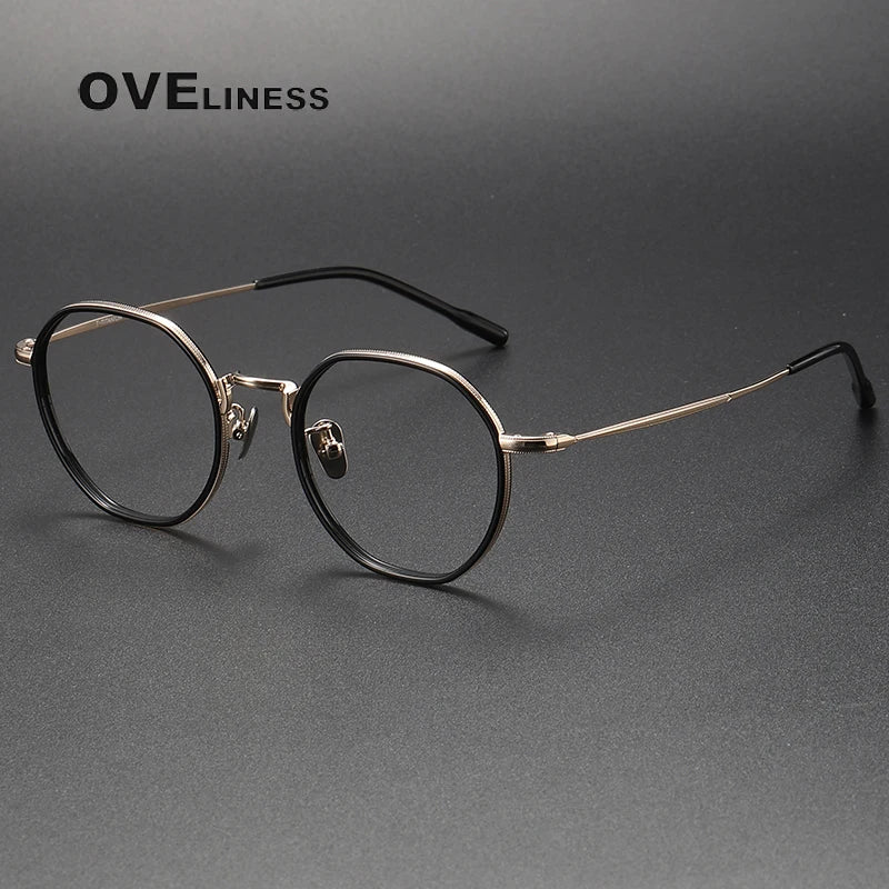 Oveliness Unisex Full Rim Polygon Acetate Titanium Eyeglasses 8514 Full Rim Oveliness black gold