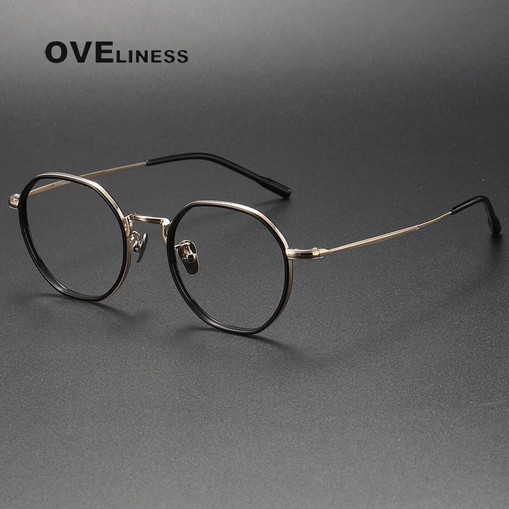 Oveliness Unisex Full Rim Polygon Acetate Titanium Eyeglasses 8514 Full Rim Oveliness black gold