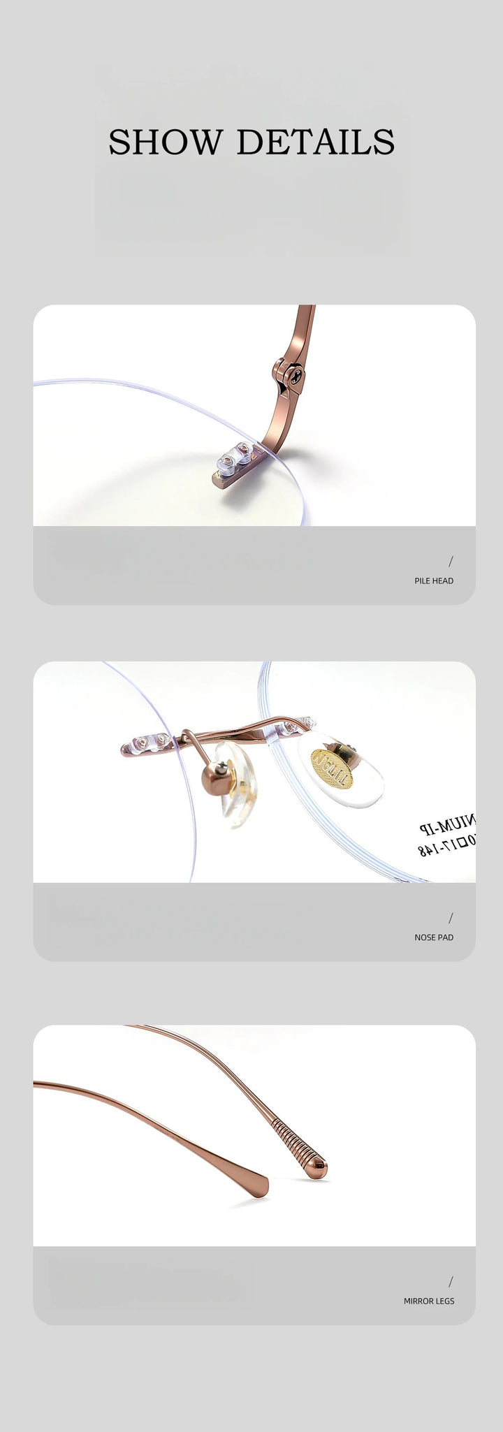 Yimaruli Unisex Rimless Round Titanium Eyeglasses 231604Wk Rimless Yimaruili Eyeglasses