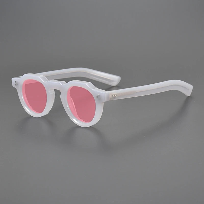 Gatenac Unisex Full Rim Flat Top Round Acetate Polarized Sunglasses M002 Sunglasses Gatenac Gray Pink
