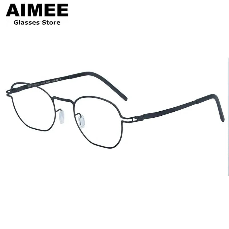 Aimee Unisex Full Rim Polygon Square Screwless Steel Eyeglasses 14149 Full Rim Aimee Black
