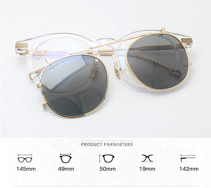 Black Mask Unisex Full Rim Round Acetate Eyeglasses Clip On Polarized Sunglasses 0213 With Clip Ons Black Mask